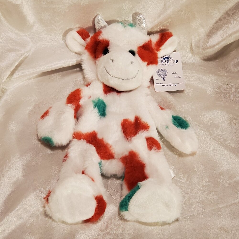 Build a Bear Workshop Red & Green Christmas Cow UNSTUFFED Plush NEW WITH TAGS